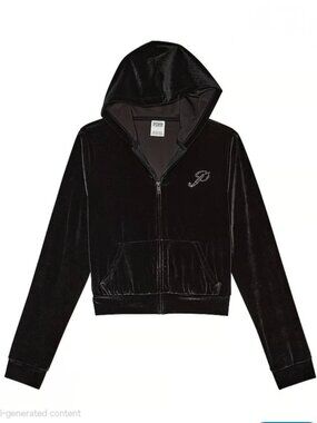 Victoria's Secret PINK Velour Bling Zip Up Hoodie - Black - Size M - 26735955